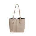 Minimalist beige pebble leather tote bag with large capacity and elegant gold hardware details - White