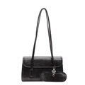 Vintage black leather shoulder bag for women with matching mini hanging pouch charm - Dark Brown