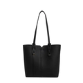 Black litchi grain tote bag with vertical stitching and gold metal rivet accents - Black