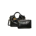 Set borse 3 pezzi nero con borsa a mano capiente e pochette in similpelle effetto stropicciato - Nero