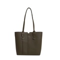 Deep coffee brown large tote bag with lychee texture and dual shoulder straps - Green