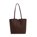Retro dark brown large capacity tote bag with pebble leather texture and thin straps - Brown