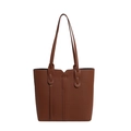 Sac cabas en cuir marron grainé avec coupe en V et longues bretelles d'épaule - Marron