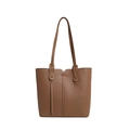 Grand sac cabas marron en cuir à texture litchi avec détails de rivets dorés - Khaki