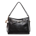 Bolso tote de cuero negro retro con hebilla dorada y colgante de béisbol único - Con Colgante / Negro