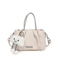 Sac à main plissé blanc cassé avec poignée en strass et pendentif nuage en peluche chic - Avec Pendentif / Blanc Cassé