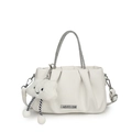 Sac à main froncé blanc avec poignée en strass et breloque en peluche mignonne - Avec Pendentif / Blanc