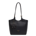 Secchiello nero chic con texture litchi e ciondolo floreale per uno stile versatile - Nero