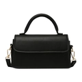 Bolso bandolera clásico de cuero PU negro con herrajes dorados y asa superior - Negro