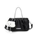 Borsa a nuvola plissettata nera con manico in strass e ciondolo a nuvola in peluche - Nero