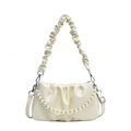 Chic cream white pleated cloud bag with elegant pearl chain strap and soft PU texture - Off White