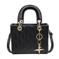 Classic black quilted handbag with round handle and gold star charm in PU leather - Black