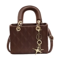 Dark brown quilted handbag with top handle and golden star charm cross-body bag - Brown