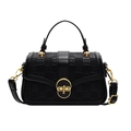 Chic black crossbody bag with checkered embossing and golden metallic buckle - Black