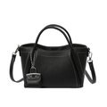 Minimalist black PU leather tote bag with white contrast stitching and dual top handles - Black