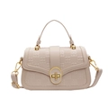 Beige crossbody bag with houndstooth texture and golden twist lock hardware - Beige