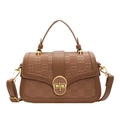 Elegant brown textured leather crossbody bag with gold hardware and top handle design - Brown