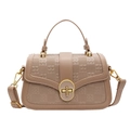 Elegant light brown quilted crossbody bag with golden metal lock and top handle - Khaki