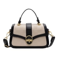 Chic black and beige checkered crossbody bag with gold hardware and top handle - Black and White