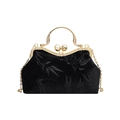 Bolso elegante de terciopelo negro con motivo de bambú y cierre de perlas vintage - Negro