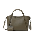 Borsa a mano in pelle PU verde oliva con texture litchi, mini charm e cuciture bianche - verde oliva