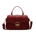 Deep red crossbody square bag with checkered embossed faux leather and gold hardware - Burgundy