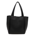 Bolso tote negro minimalista de cuero con asa doble y bolsillo delantero - Negro