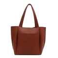 Bolso tote de cuero granulado marrón caramelo con bolsillo oculto y asas largas - Marrón