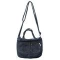 Dunkelblaue Denim-Tasche mit gelben Kontrastnähten und verstellbarem Schultergurt - Dunkelblau
