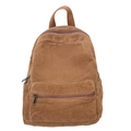 Brown corduroy backpack with large capacity and front pocket for school or travel - Brown