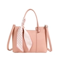 Pink lychee grain leather bucket bag with decorative heart pattern silk scarf handles - Pink