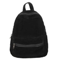 Minimalist black corduroy backpack for women with front zipper pocket and top handle - Black