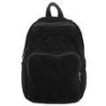 Mochila clásica de pana negra para mujer con bolsillo frontal grande y asa superior - Negro