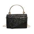 Elegant black sequin evening bag with gold ring handle and metallic chain strap - Black