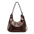 Retro dark brown PU leather hobo tote with fashion shoulder strap and baseball charm - With Pendant / Brown