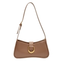 Sac baguette marron caramel en cuir mat avec une boucle métallique dorée en forme de U - Kaki
