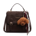 Mochila vintage marrón oscuro mate con colgante de perrito y borla de cuerda tejida - Con Colgante / Marrón