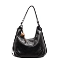 Minimalistische schwarze PU-Leder Tote Tasche mit Bärenanhänger und Schultergurt - Schwarz Mit Baseball-Anhänger