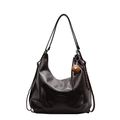 Dark brown leather hobo bag with braided strap and small dice charm in minimalist style - With Pendant / Brown