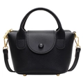 Minimalist black lychee pattern leather handbag with gold hardware for women - Black