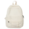 Minimalist beige corduroy backpack with multi-pocket design and adjustable straps - White
