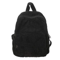 Small black corduroy backpack with front pocket and side slots for daily use - Black