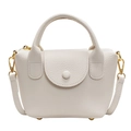 Mini white dumpling bag in lychee leather with gold hardware and top handle - Off White