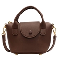 Dark brown minimalist mini dumpling bag with lychee pattern leather and gold hardware - Brown