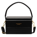 Bolso de mano tipo caja negra estructurada con asa superior y detalles dorados - Negro