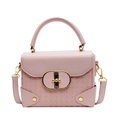 Pink PU leather crossbody box bag with woven texture and gold metal buckle - Pink