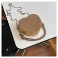 Golden heart-shaped evening bag with sparkling rhinestones and metal chain strap - Gold
