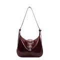 Borsa hobo in pelle bordeaux lucida con fibbia argento e tracolla regolabile - Borgogna