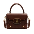Fashionable caramel brown woven textured box crossbody bag with top handle and gold clasp - Brown