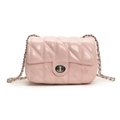 Pink quilted crossbody bag with silver chain strap and metallic twist lock closure - Pink